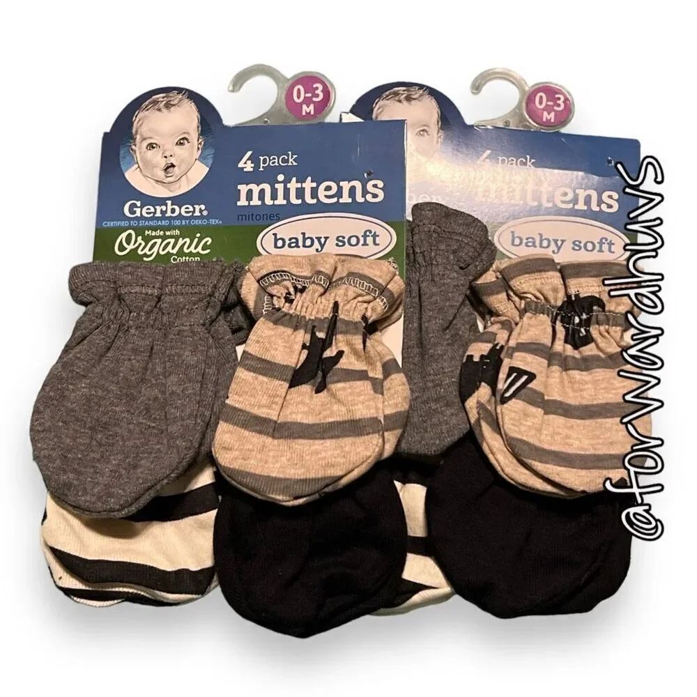 Bundle Sale 3 for $15 | (2) 4-Packs Gerber Organic Crib Mittens | 0-3 Months